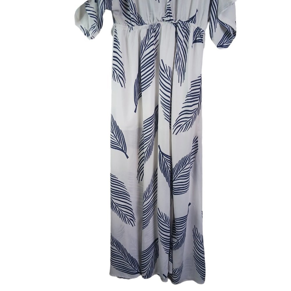 Lulus Womens Size Small Maxi Dress White Blue Sign Of The Times Flowy Beachy - Picture 5 of 16